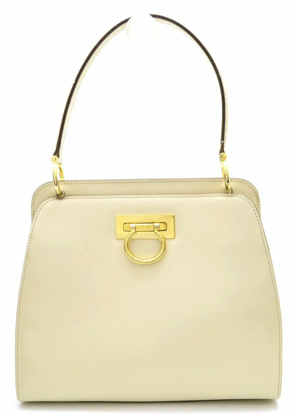 Celine Gancini Handbag Leather Beige Cream Gold